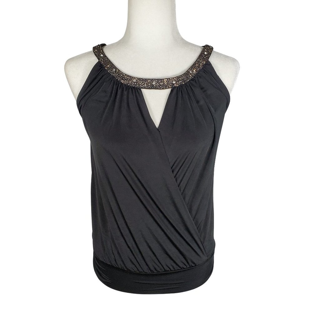 Express NWT Beaded Rhinestone Sleeveless Blouse Black Women's XS